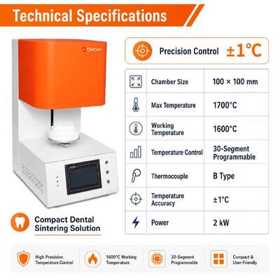 TENCAN TC-BDF-1L 1700C Zahnlabor Zirkonia Porzellan Sinterofen 1C Genauigkeit MoSi2 Heizungselemente für den Zahn